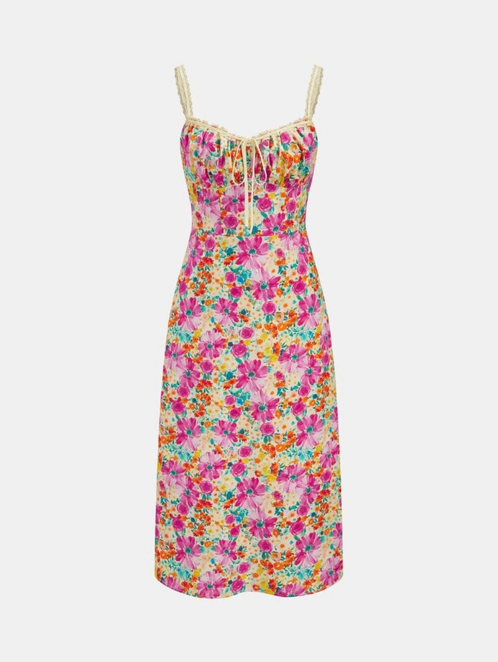 BNWT Commense Lace Strap Tie Front Floral Midi Dress. Size Small